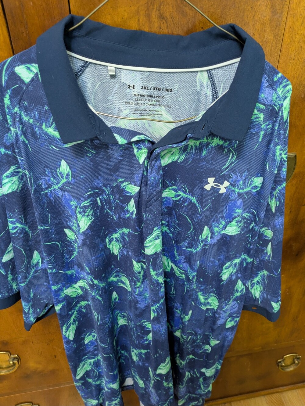 Under Armour Iso-Chill Navy Polo with Green Leaf Print